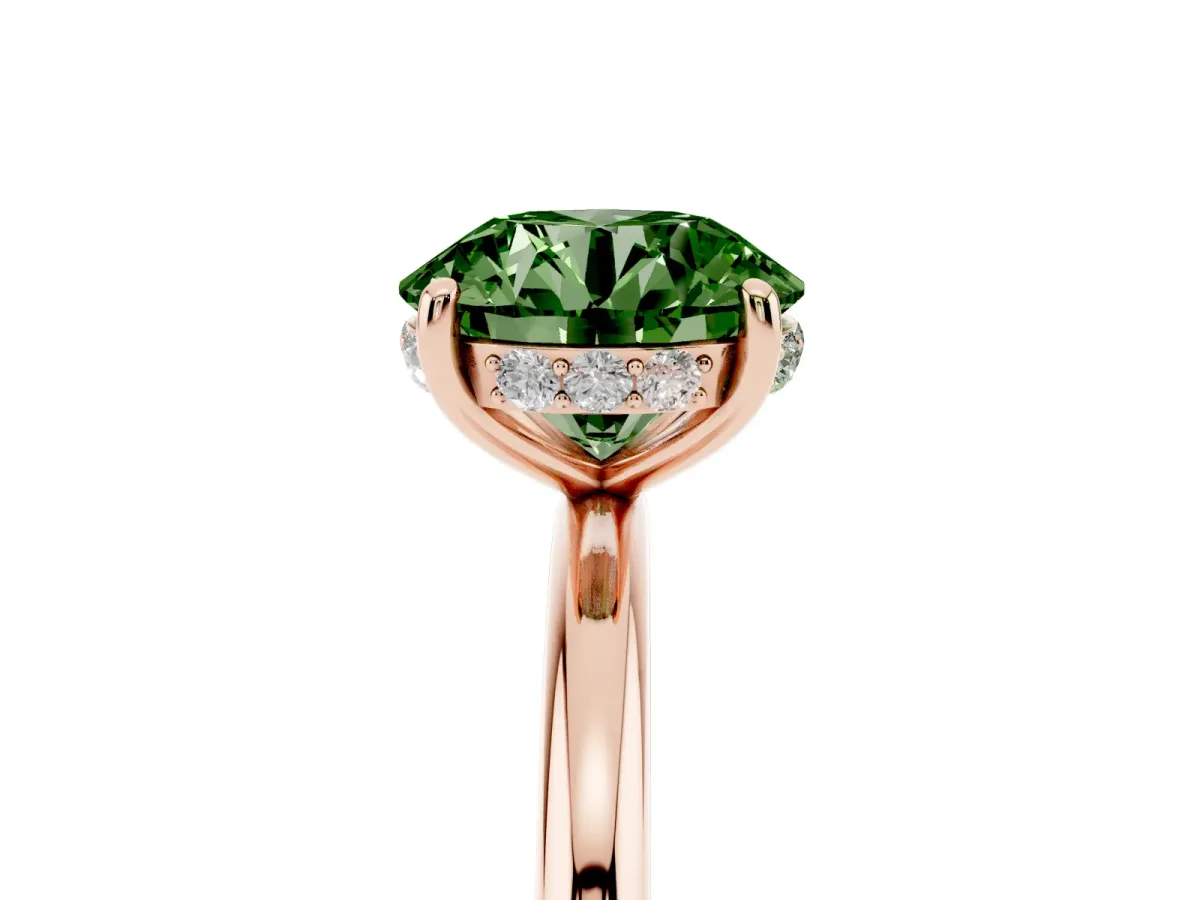 Fancy Green Round Cut Solitaire Diamond Ring with a Classic Band and Four-Prong Setting Rose gold