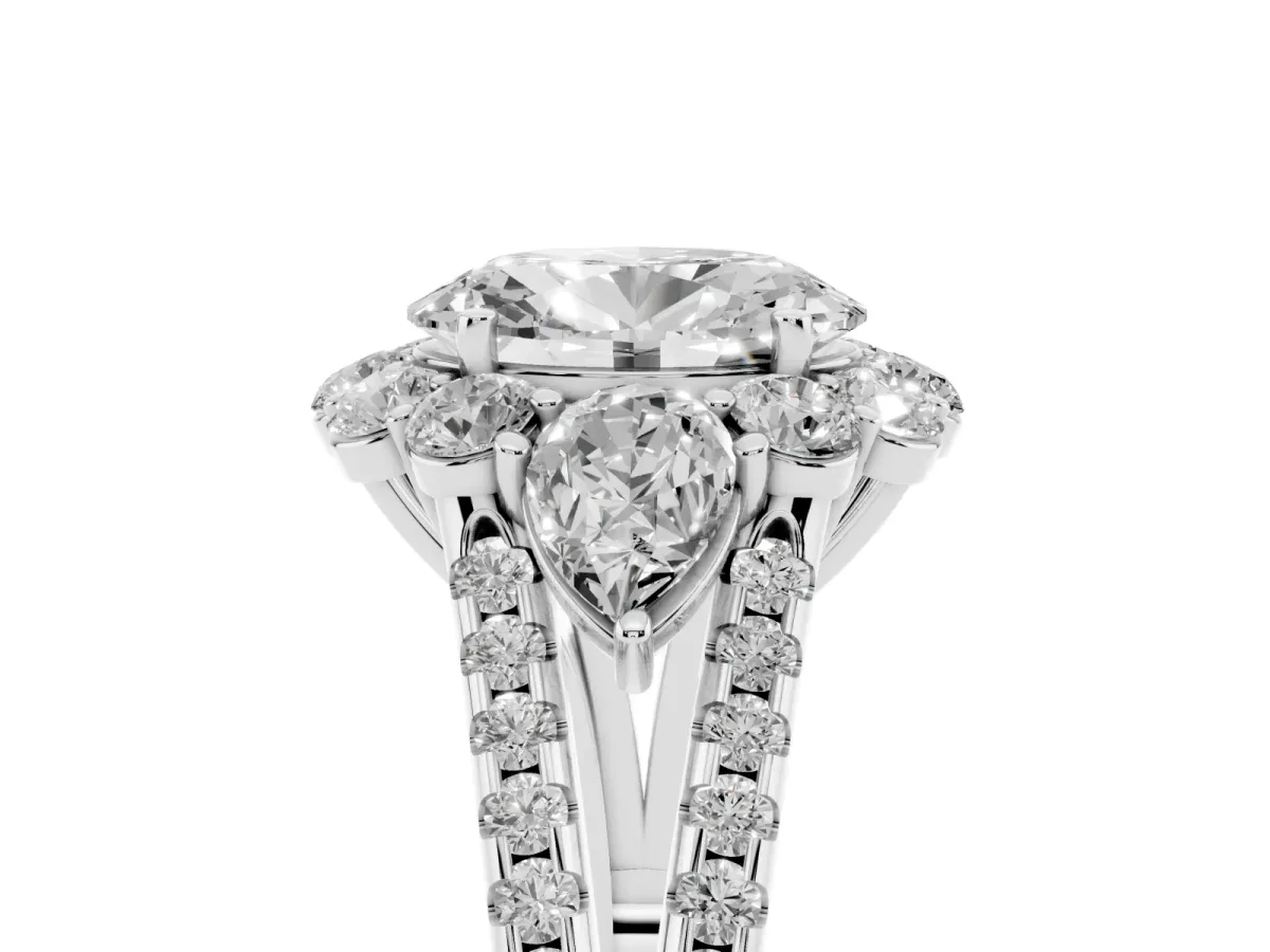 Oval Cut Halo Split Shank Diamond Engagement Ring with Prong Setting Silver
