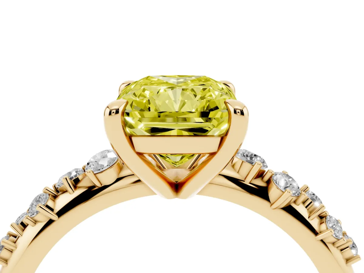 Fancy Yellow Radiant Cut Cut Diamond Vine Band with Four-Prong Setting Yellow gold