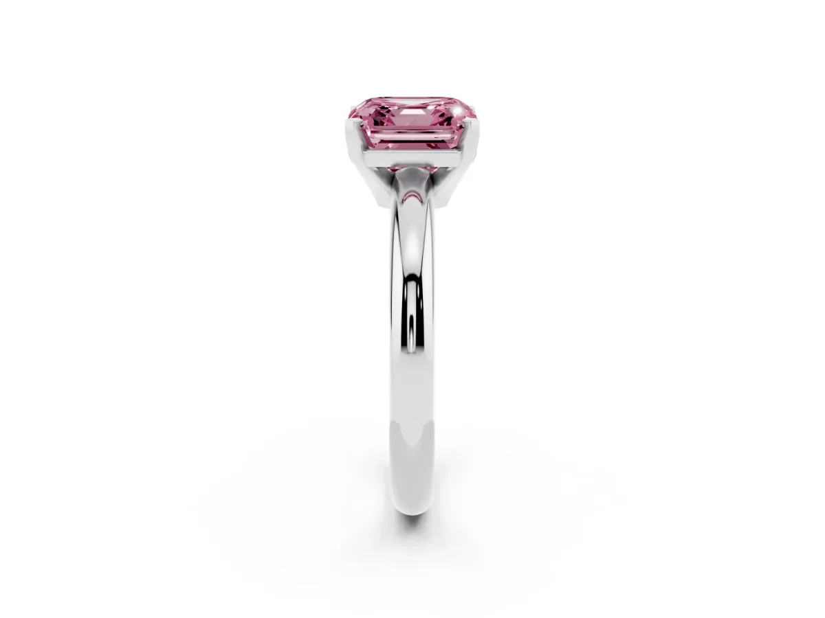 Fancy Pink Asscher Cut Diamond Solitaire Engagement Ring with Round Band and Four-Prong Setting Platinum