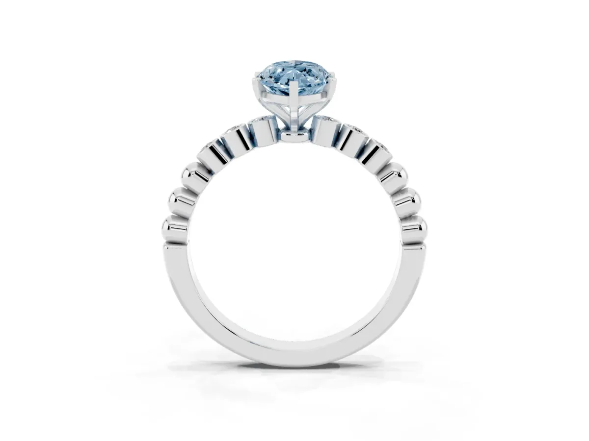 Fancy Blue Marquise Cut Solitaire Bezel Accent Diamond Engagement Ring with Beaded Band and Four-Prong Setting Platinum