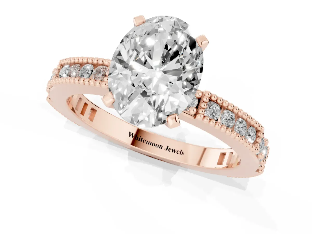 Oval Cut Solitaire with Pavé Band and Four-Prong Setting Rose gold