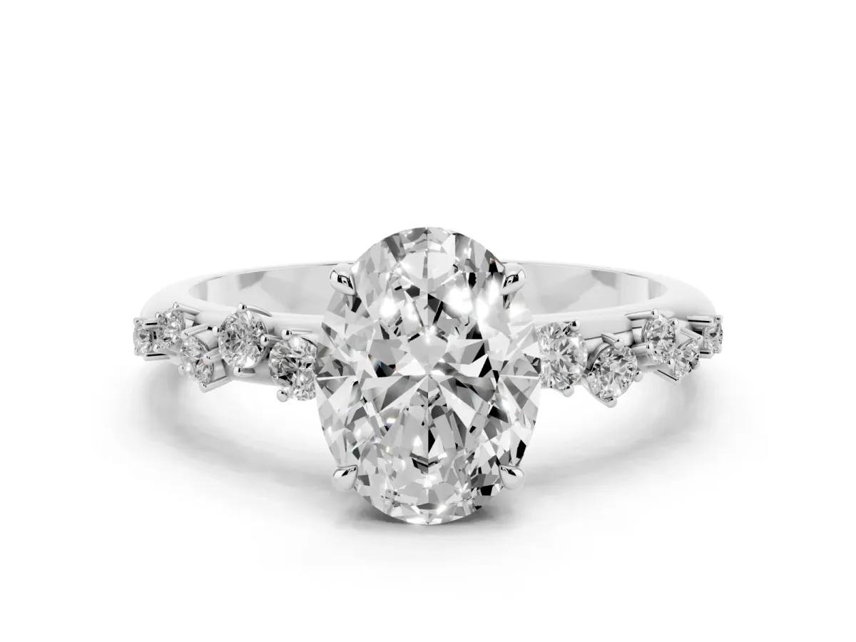 Oval Cut Diamond Cluster Prong-Set Solitaire Ring Silver
