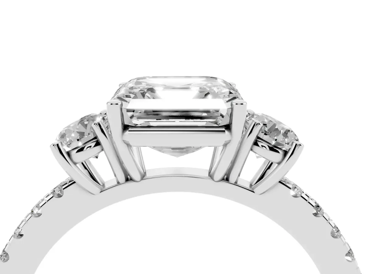 Three-Stone Asscher Cut Cut Diamond Pavé Band with Prong Setting Platinum