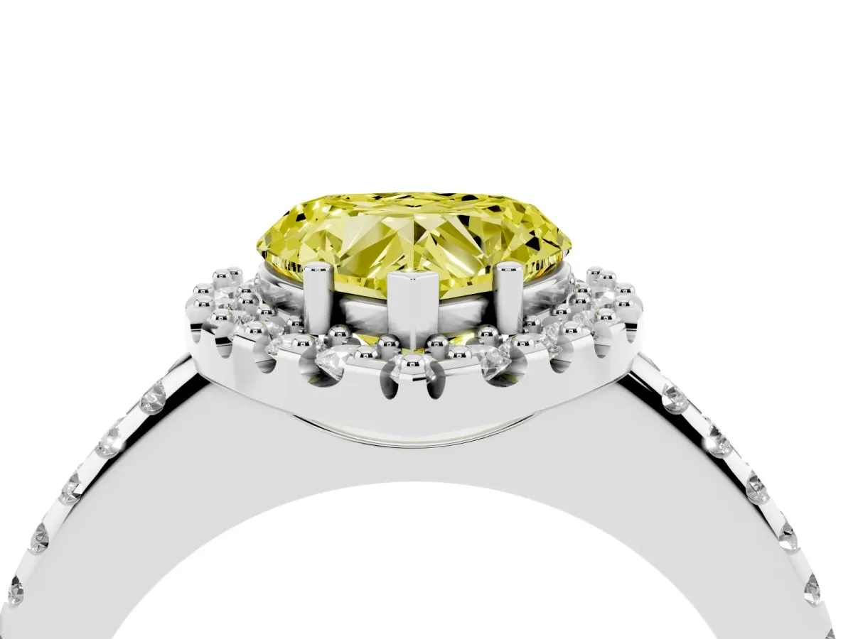 Fancy Yellow Heart Cut Diamond Pavé Halo Ring with Four-Prong Setting Silver