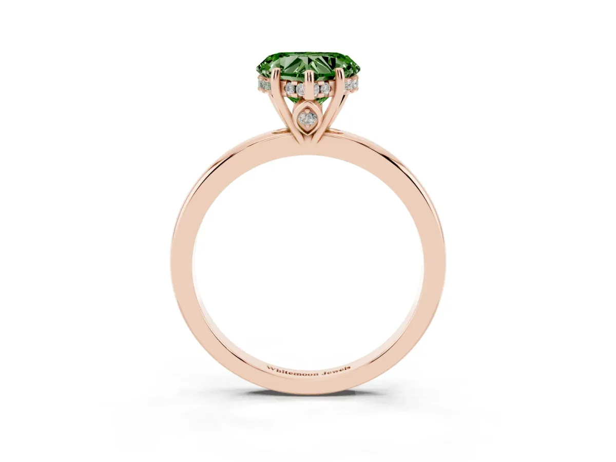 Fancy Green Heart Cut Solitaire Diamond Ring with Prong Setting and Plain Band Rose gold