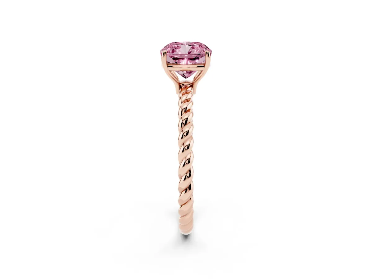 Fancy Pink Cushion Cut Solitaire Twist Band Ring with Four-Prong Setting Rose gold