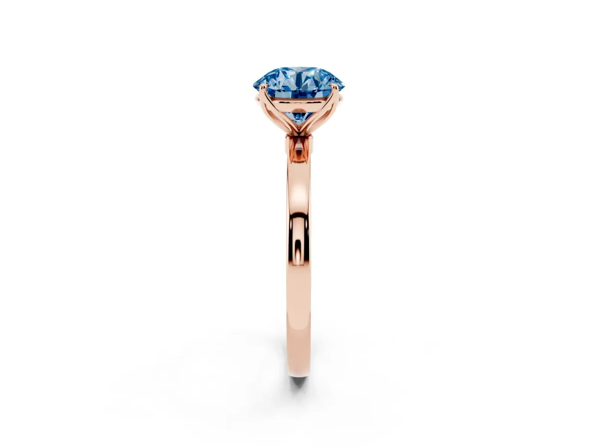 Fancy Blue Round Cut Diamond Solitaire Ring with Thin Band and Prong Setting Rose gold