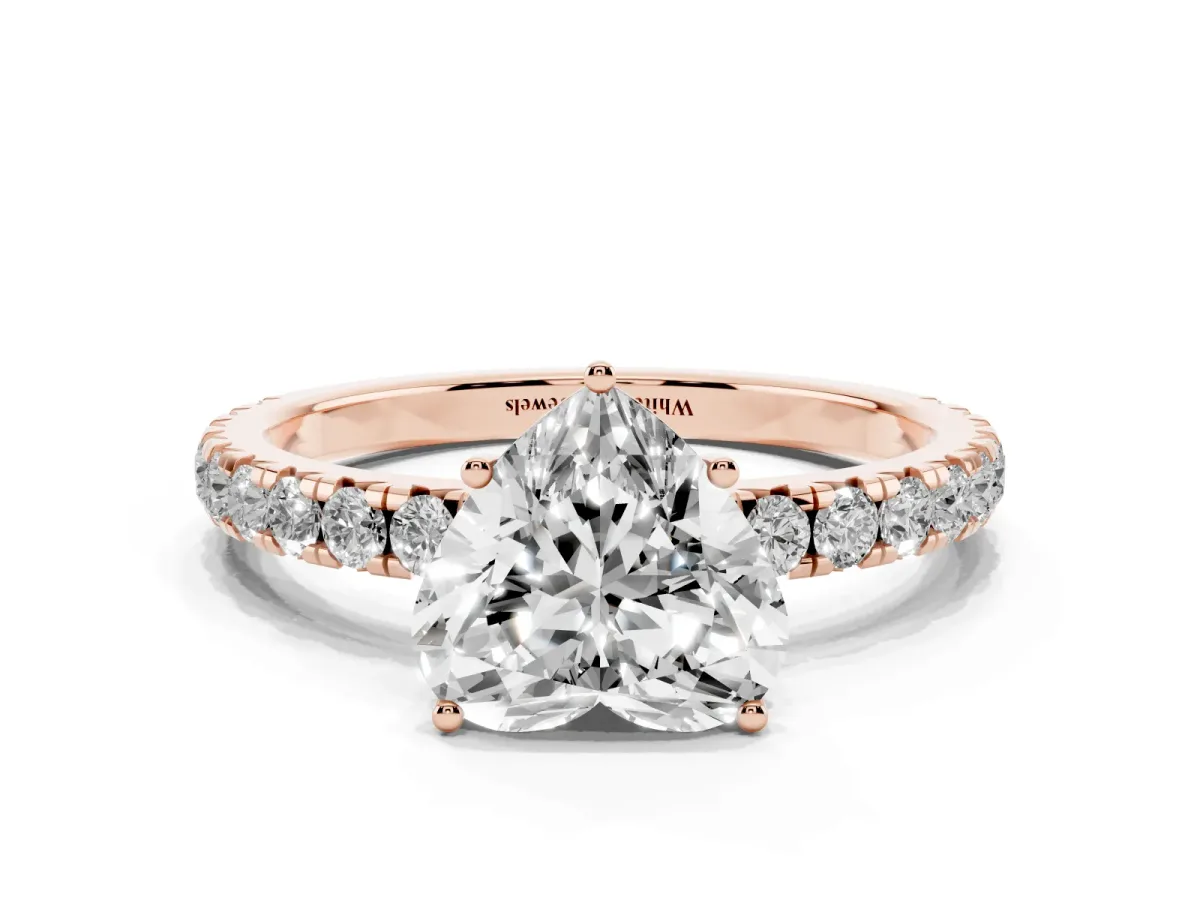 Heart Cut Diamond Pavé Solitaire Engagement Ring with Four-Prong Setting Rose gold