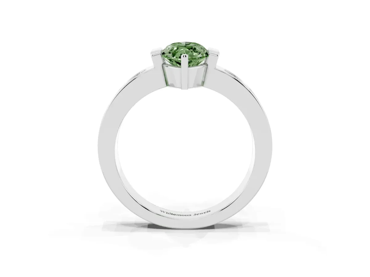 Fancy Green Marquise Cut Brilliant Channel-Set Diamond Ring with Bezel Prong Setting Silver