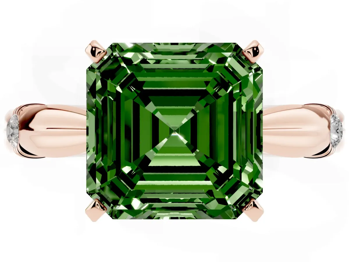 Fancy Green Asscher Cut Solitaire Diamond Twisted Band with Four-Prong Setting Rose gold
