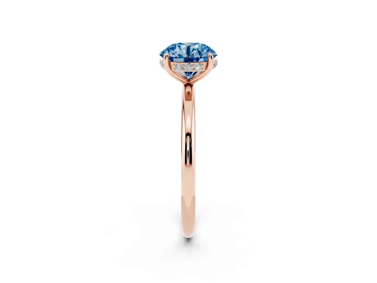 Fancy Blue Round Cut Solitaire Diamond Ring with a Classic Band and Four-Prong Setting Rose gold