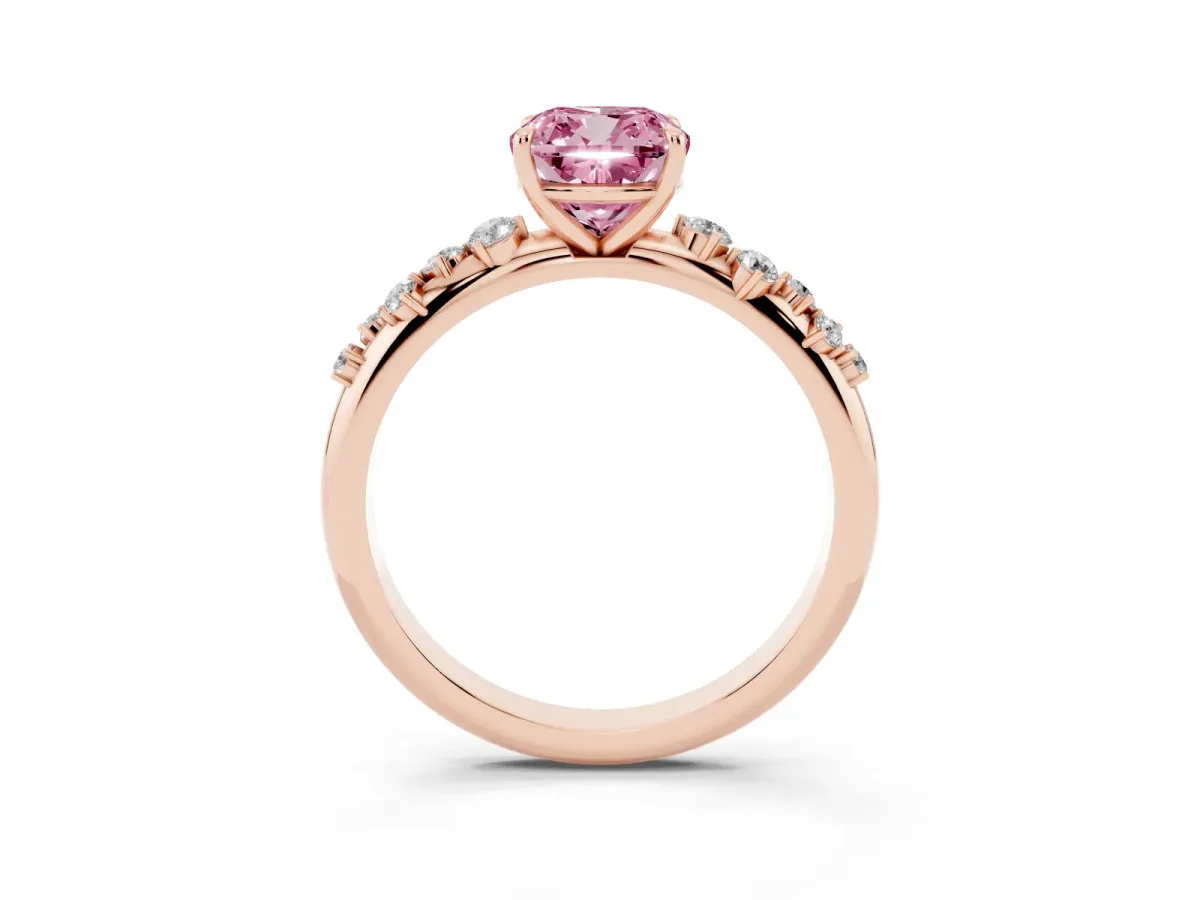 Fancy Pink Cushion Cut Diamond Cluster Prong-Set Solitaire Ring Rose gold