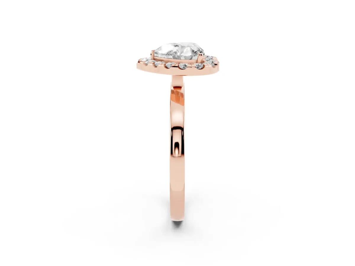 Heart Cut Halo Diamond Solitaire with Pavé Band and Four-Prong Setting Rose gold