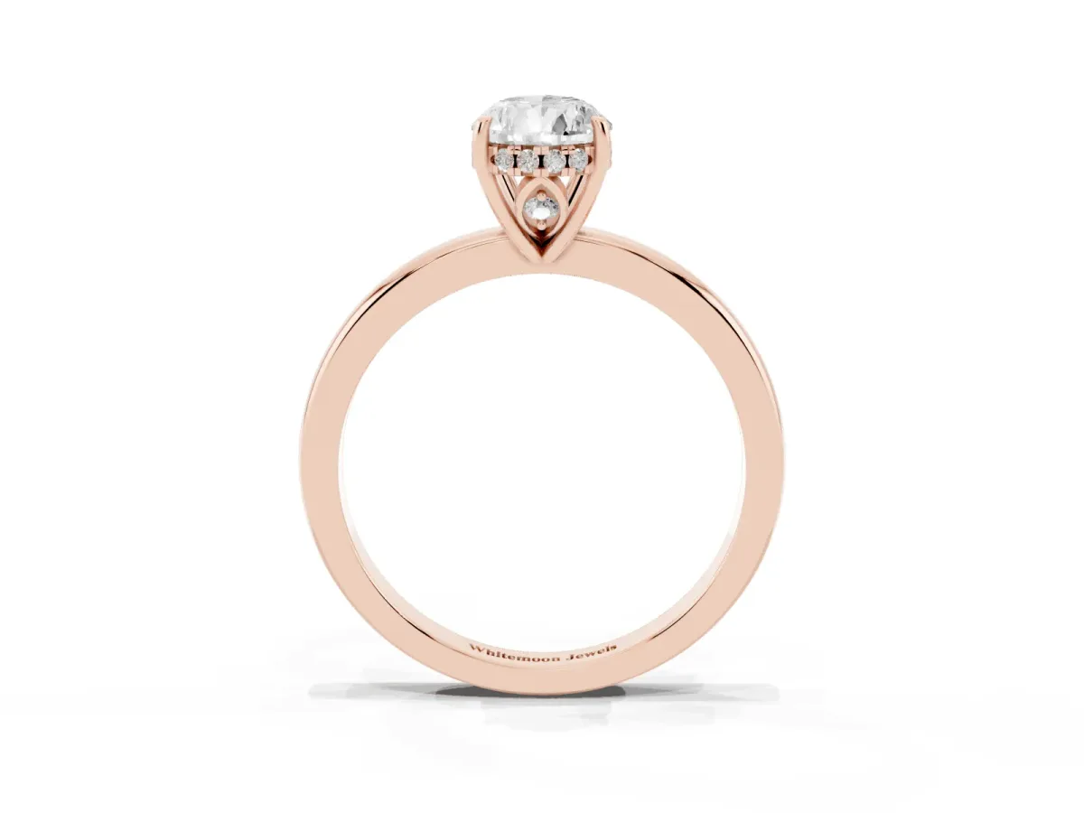 Pear Cut Solitaire Diamond Ring with Prong Setting and Plain Band Rose gold