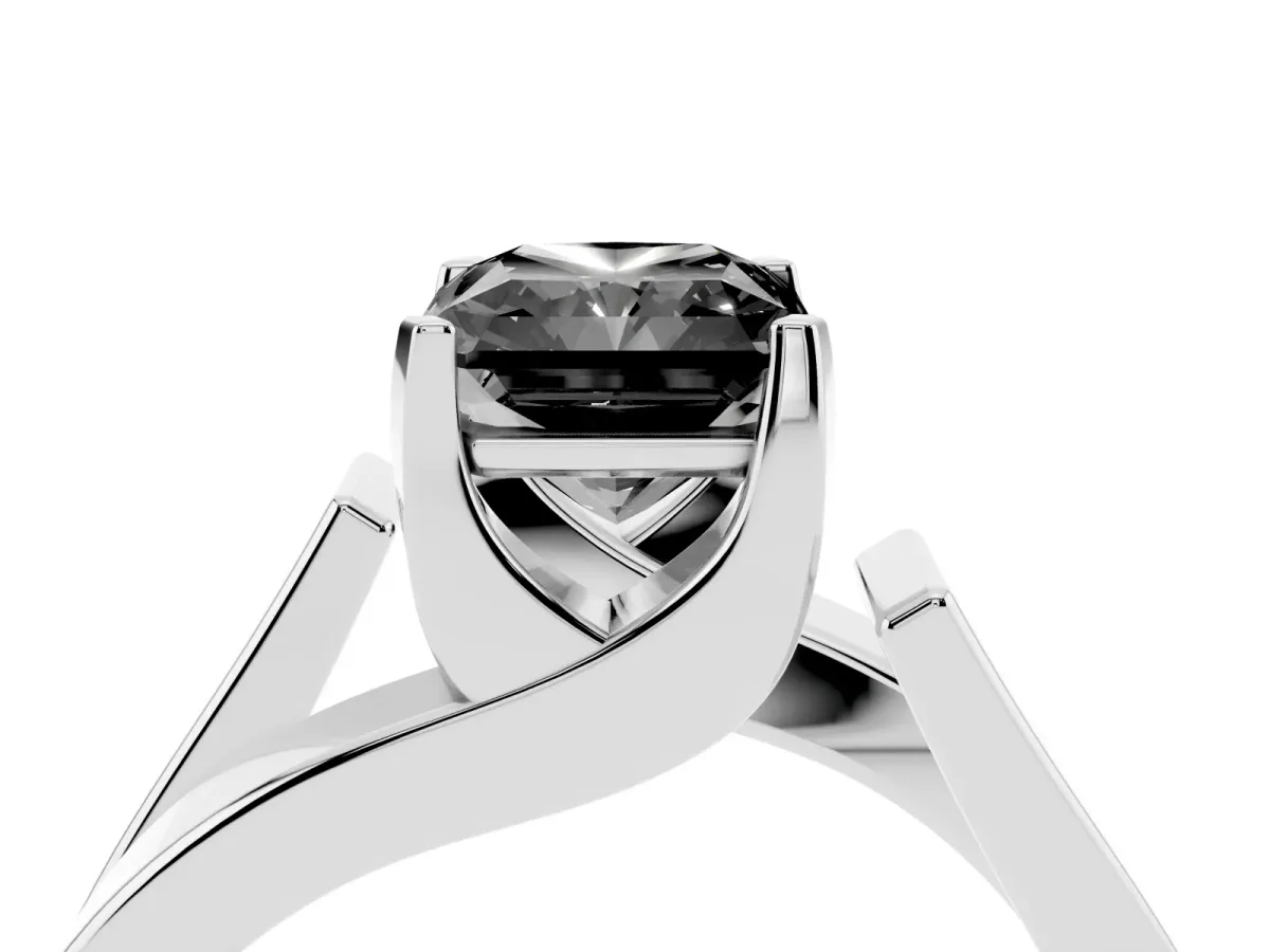 Fancy Black Modern Tension Set Radiant Cut Diamond Solitaire Wide Band Ring Silver