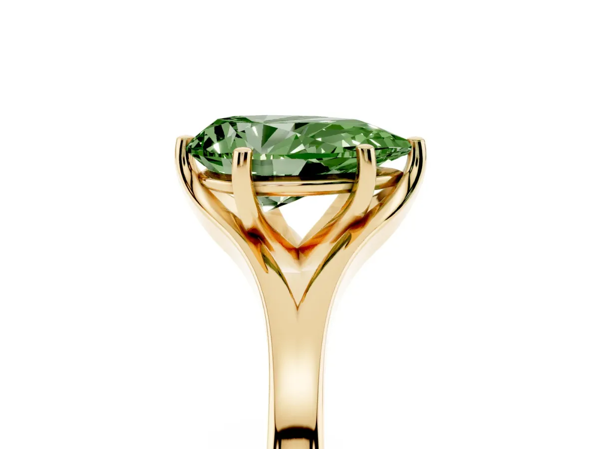 Fancy Green Pear Cut Solitaire Diamond Ring with Six-Prong Setting and Tapered Band Yellow gold