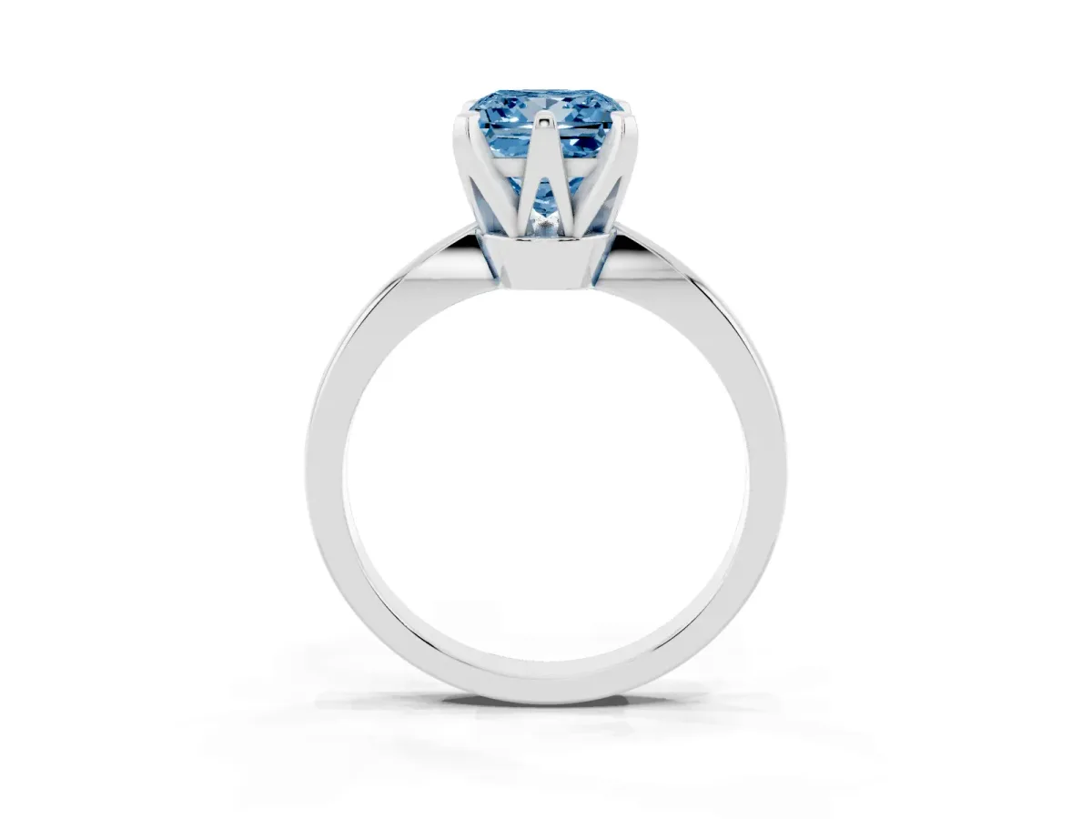 Fancy Blue Princess Cut Solitaire Engagement Ring with Six-Prong Setting and Tapered Band Silver