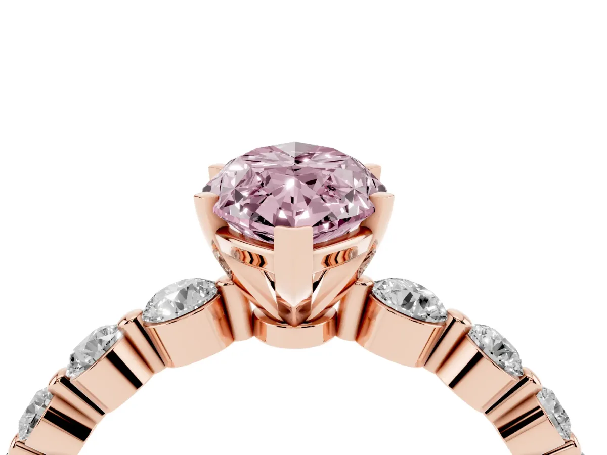 Fancy Pink Marquise Cut Solitaire Diamond Ring with Pave Band and Four-Prong Setting Rose gold