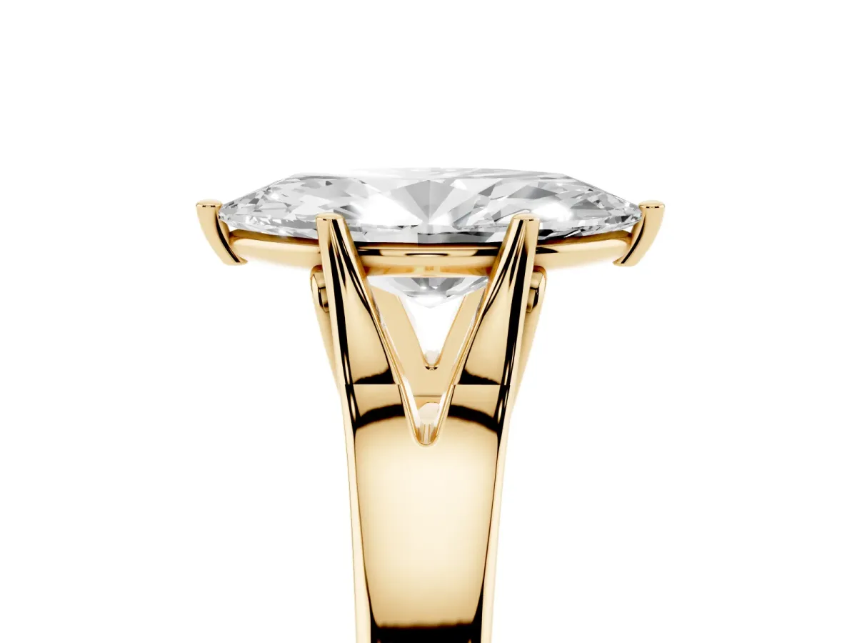Marquise Cut Solitaire Diamond Ring with Cathedral Band and Four-Prong Setting Yellow gold