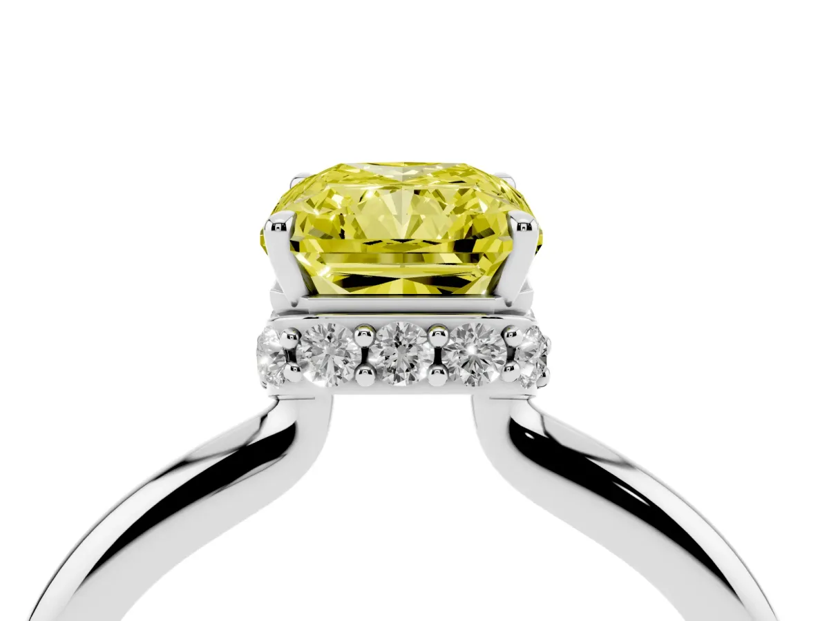 Fancy Yellow Radiant Cut Brilliant Solitaire Engagement Ring with Six-Prong Setting and Classic Band Silver