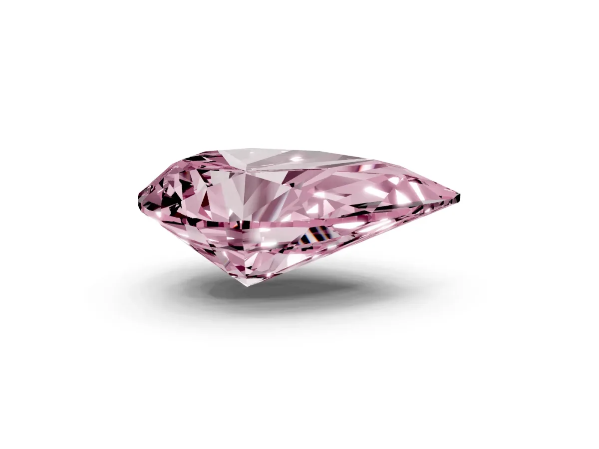 Fancy Pink Pear Cut Diamond Ring with Marquise Side Stones and Prong Setting Yellow gold