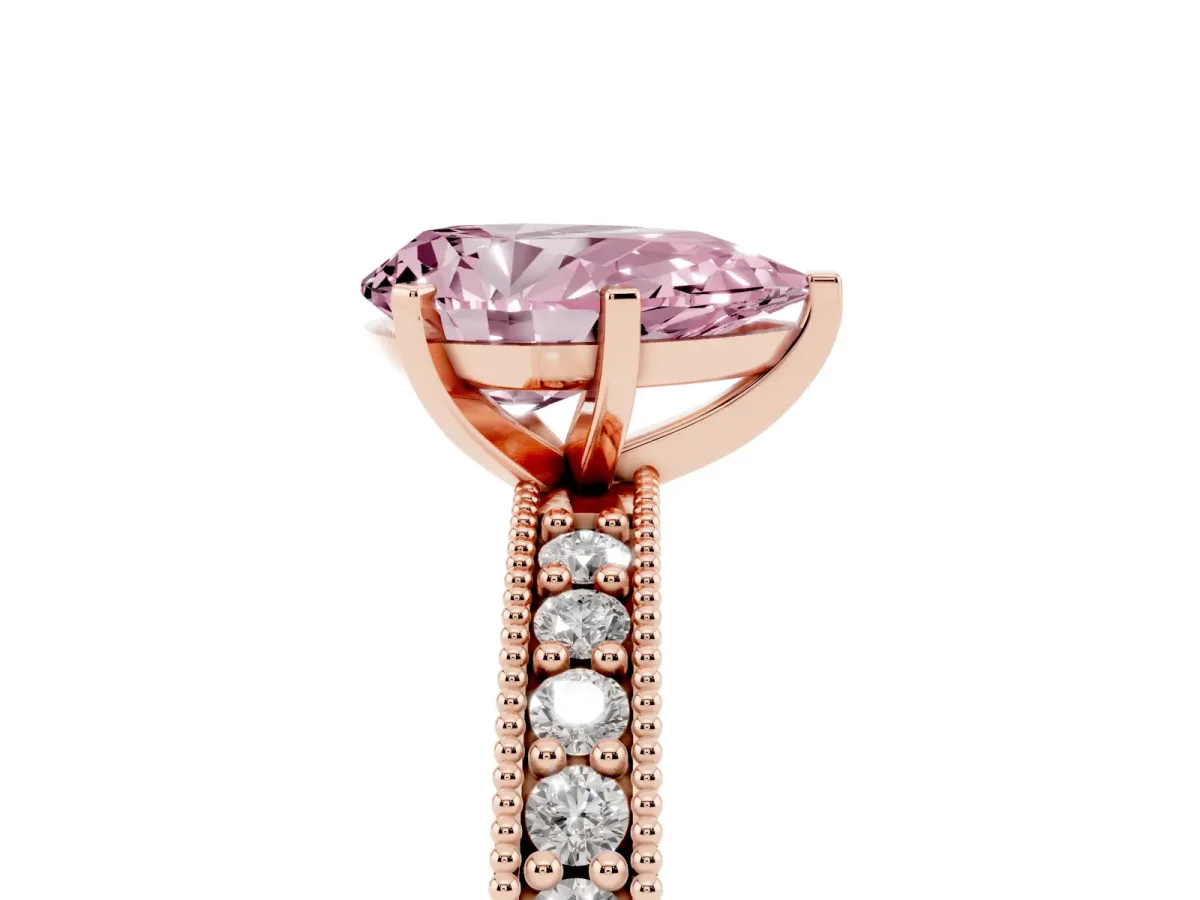Fancy Pink Pear Cut Diamond Milgrain Pavé Engagement Ring with Four-Prong Setting Rose gold