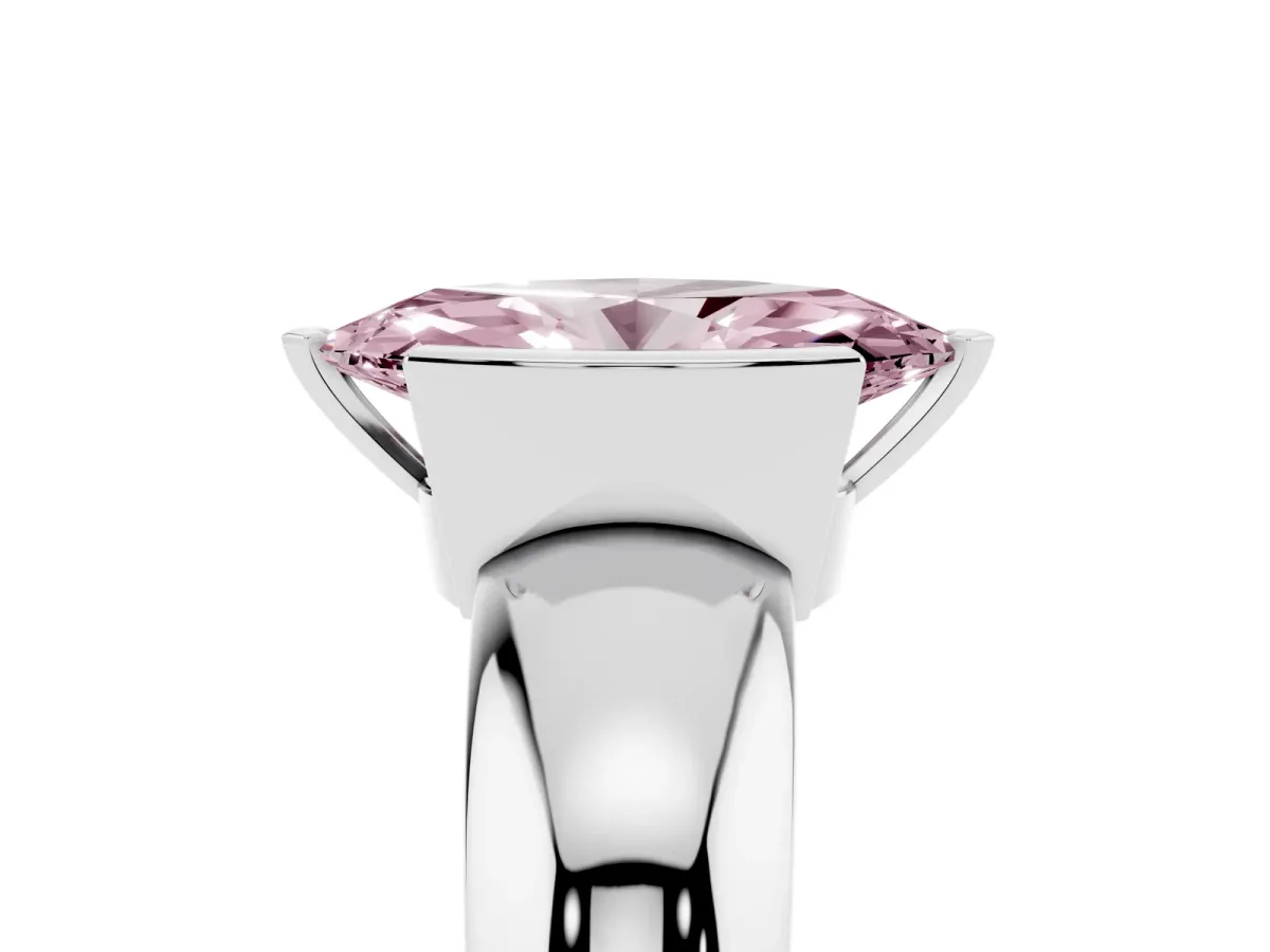 Fancy Pink Marquise Cut Solitaire Tension Set Diamond Ring with Wide Band Silver