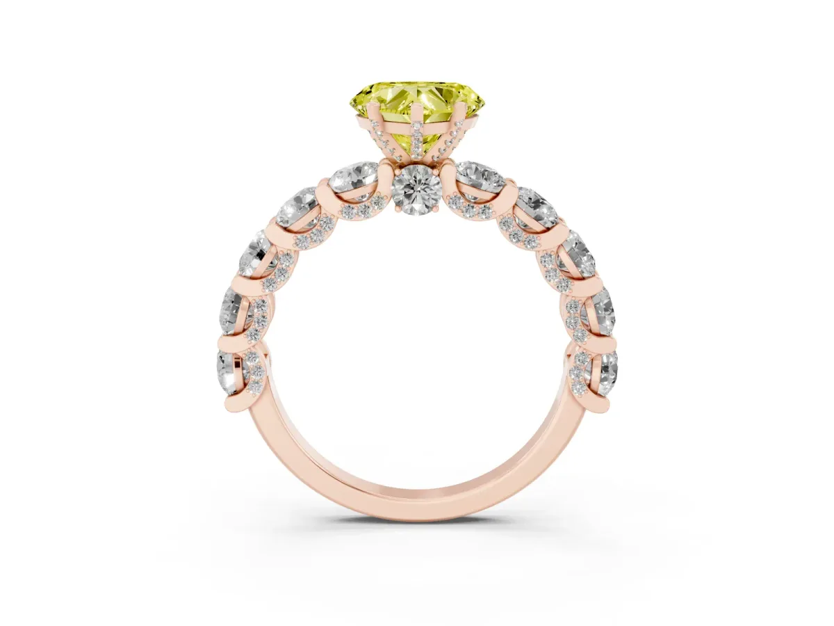 Fancy Yellow Heart Cut Diamond Side Stone Engagement Ring with Four-Prong Setting Rose gold