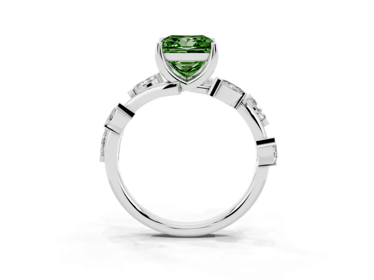 Fancy Green Princess Cut Solitaire Twisted Band Marquise Accent Prong Setting Ring Silver