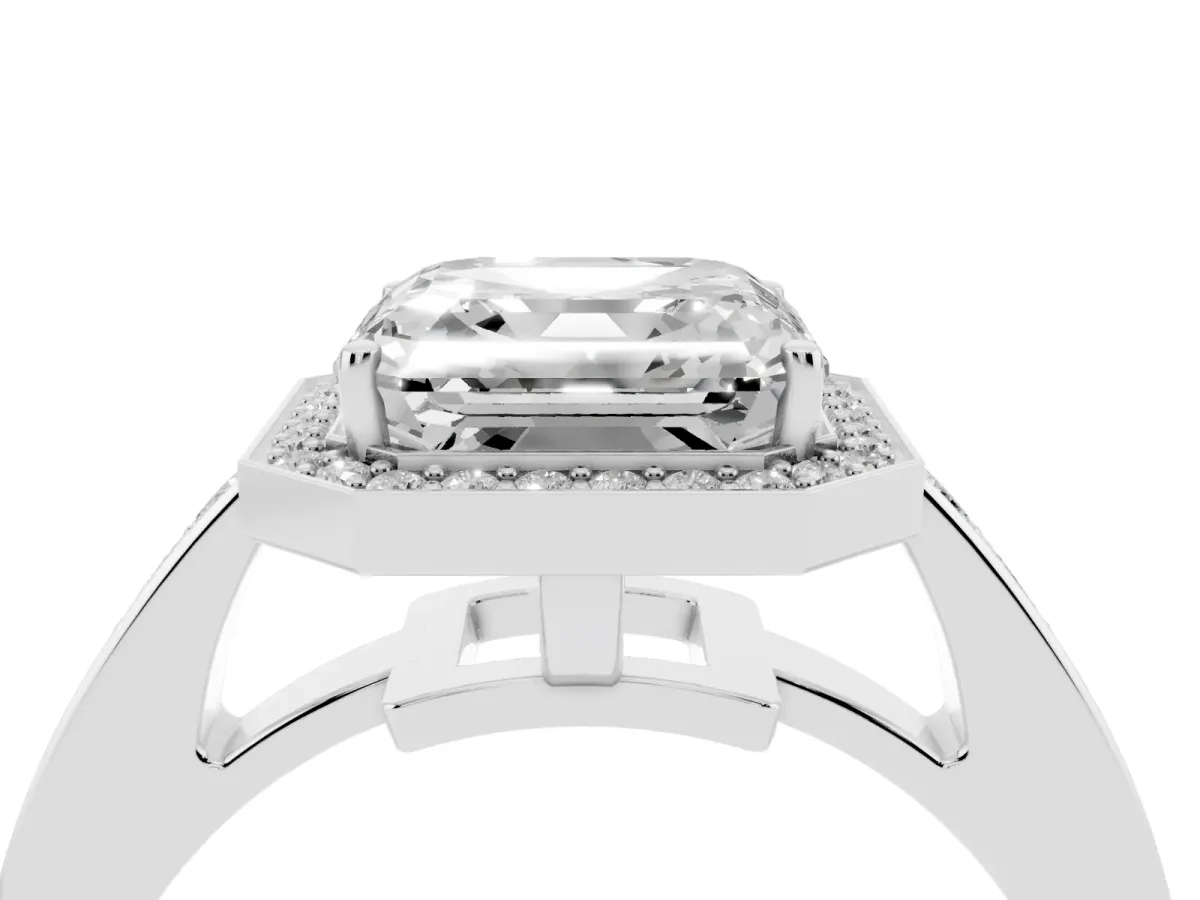 Asscher Cut Halo Pavé Diamond Engagement Ring with Bezel Setting Platinum