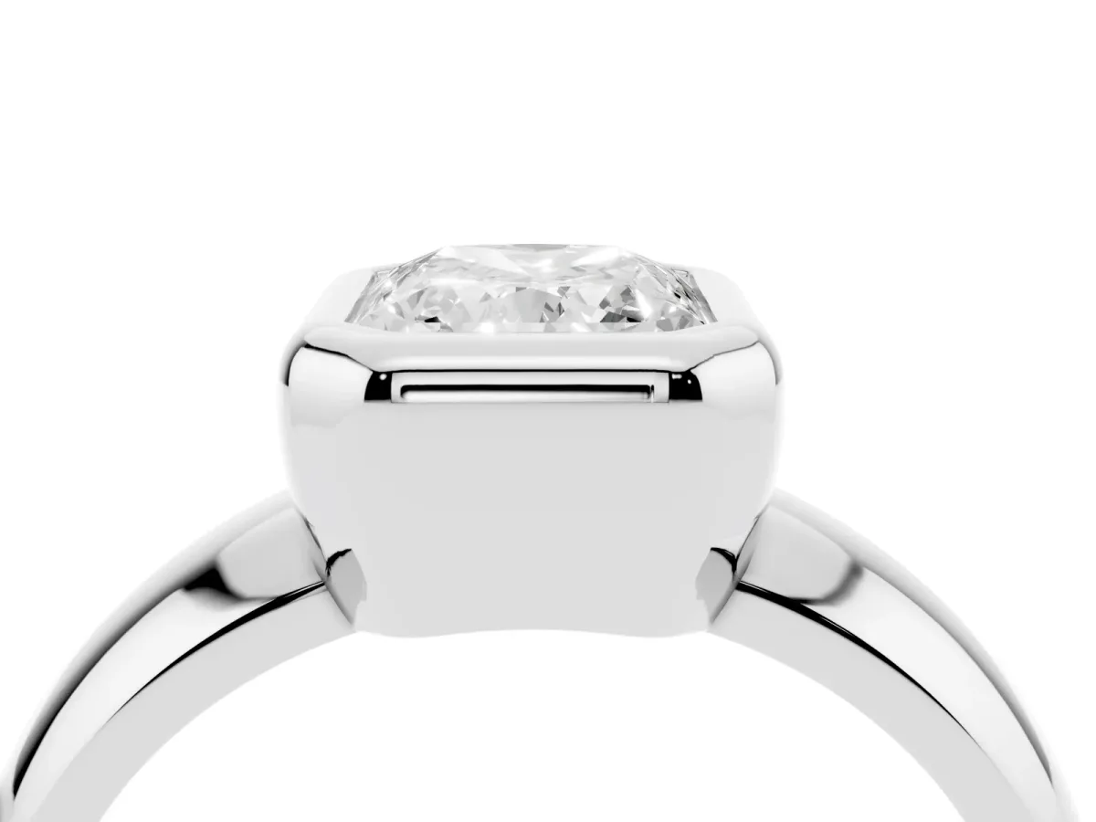 Bezel Set Radiant Cut Solitaire Ring with Wide Band Platinum