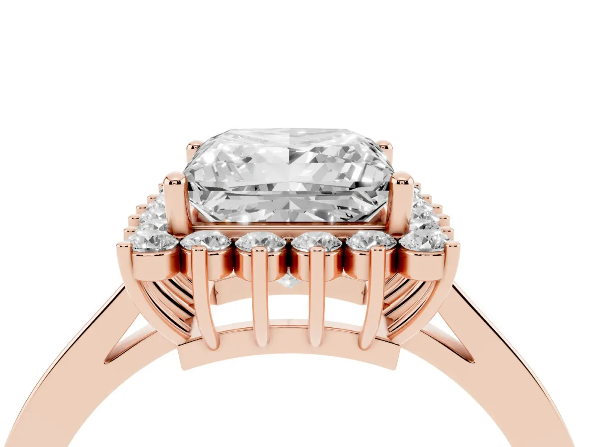 Princess Cut Cut Diamond Halo Ring with Round Brilliant Halo and Solitaire Band Rose gold