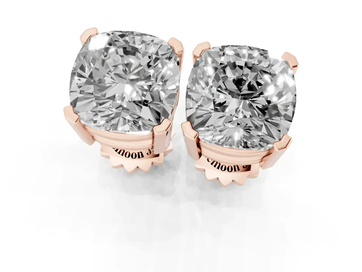 Cushion Cut Diamond Stud Earrings Rose gold