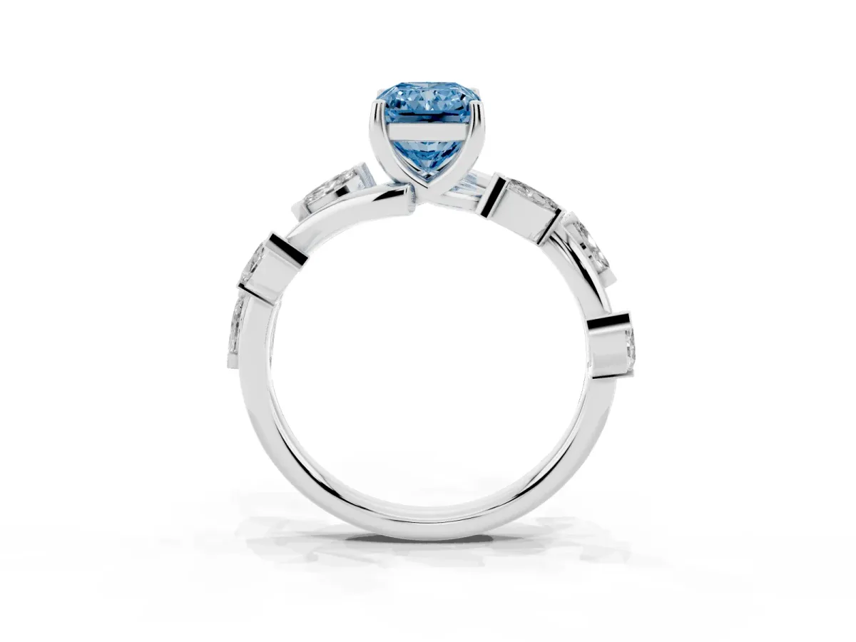 Fancy Blue Radiant Cut Solitaire Twisted Band Marquise Accent Prong Setting Ring Platinum