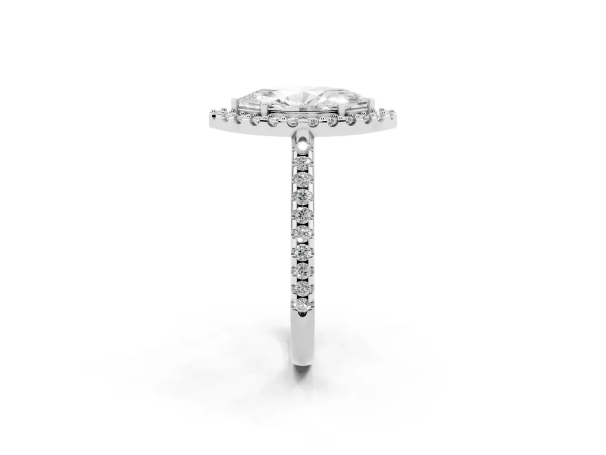 Marquise Cut Diamond Pavé Halo Ring with Four-Prong Setting Platinum