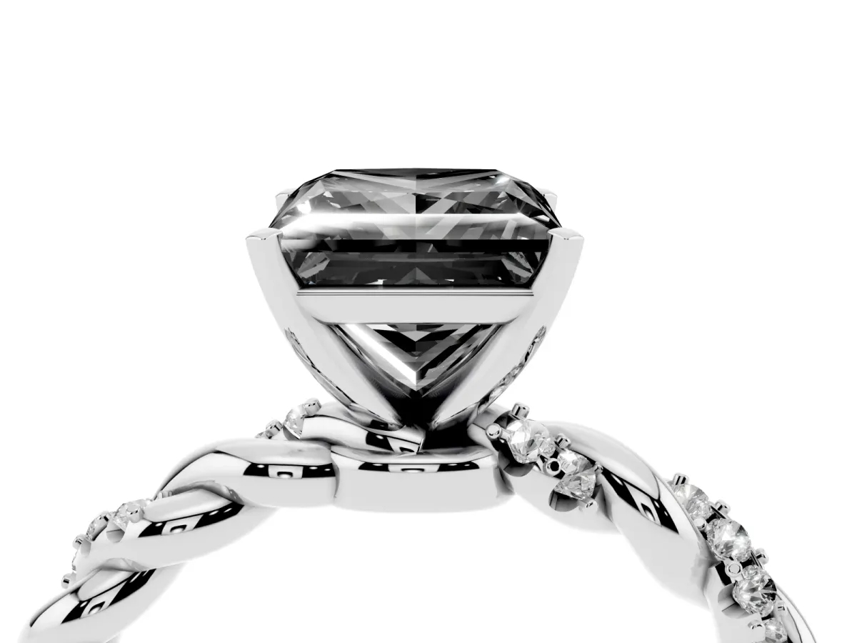 Fancy Black Princess Cut Diamond Solitaire Ring with Twisted Band and Pavé Accents Silver