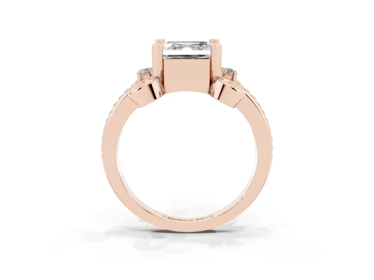 Asscher Cut Solitaire Twisted Band Scroll Prong Ring Rose gold