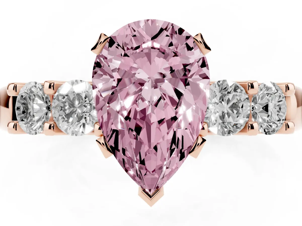 Fancy Pink Pear Cut Brilliant Cut Diamond Five-Stone Prong Set Engagement Ring with Channel Band Rose gold