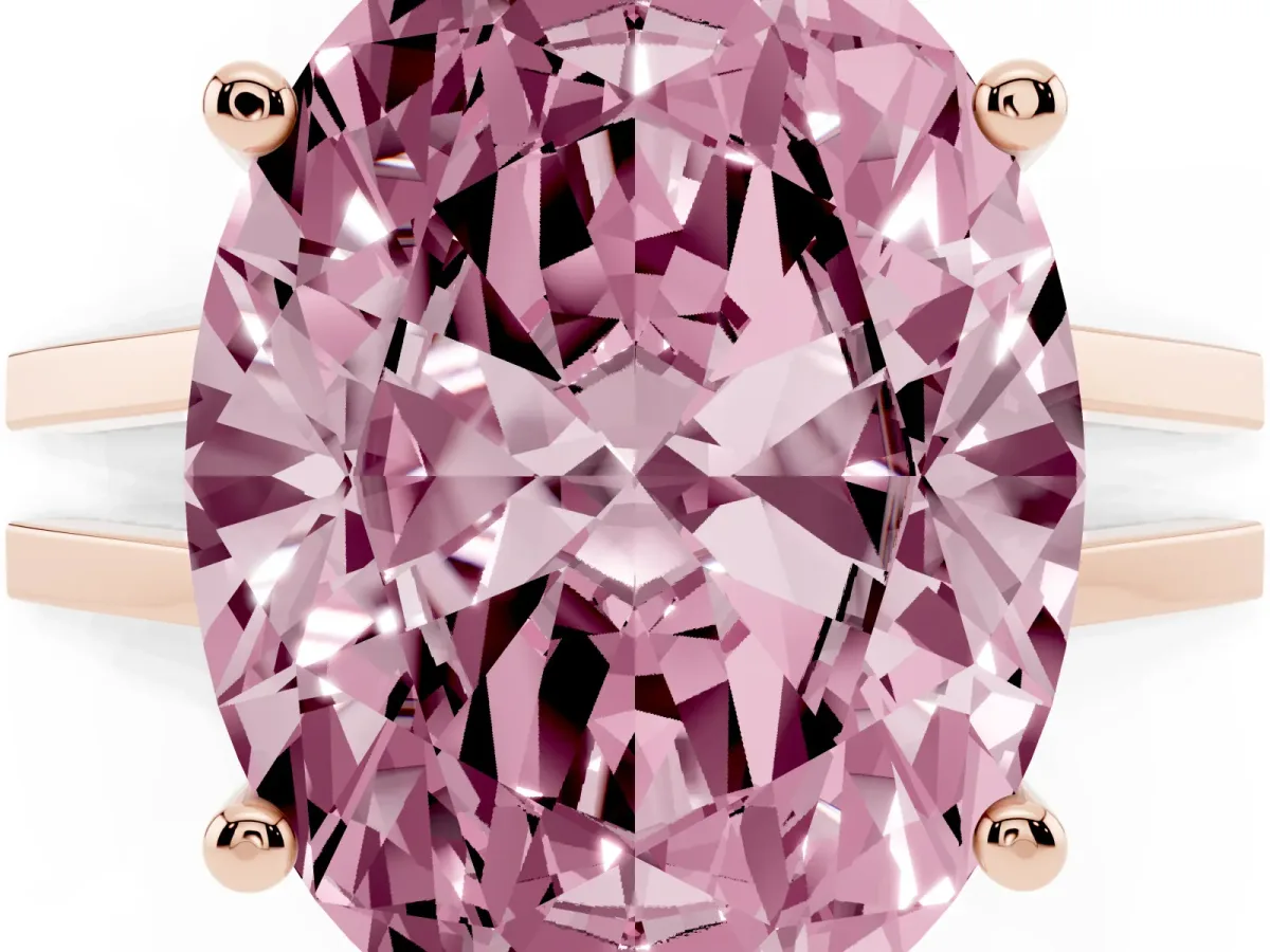 Fancy Pink Oval Cut Cut Diamond Solitaire Engagement Ring with Tapered Plain Band and Four-Prong Setting Rose gold