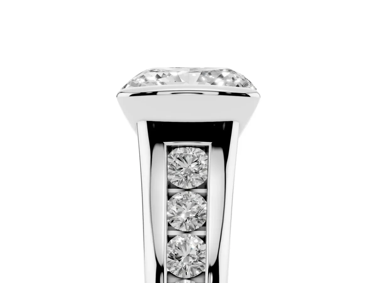 Radiant Cut Solitaire Bezel-Set Diamond Ring with Channel-Set Band Platinum