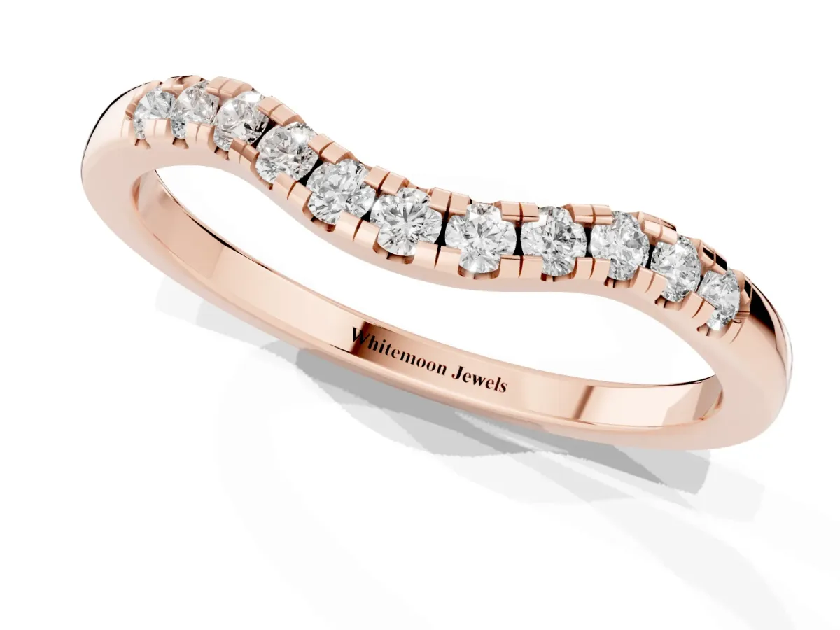 Round Diamond Curved Pavé Wedding Band Rose gold