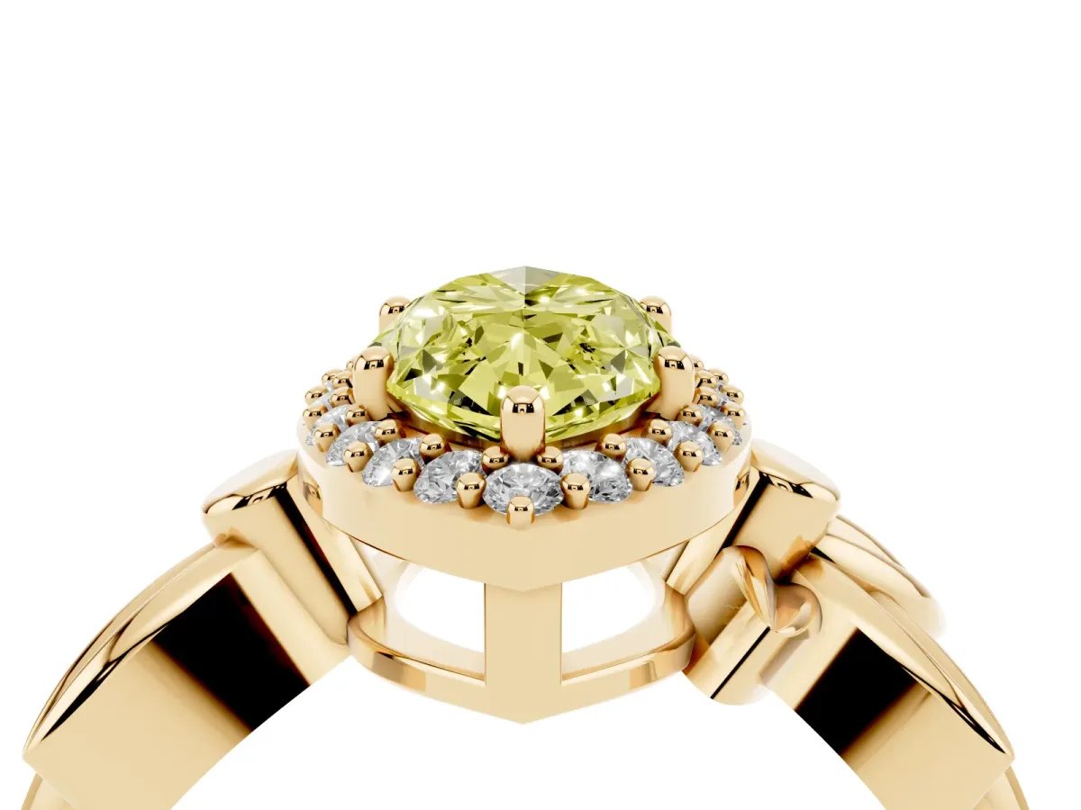 Fancy Yellow Marquise Cut Halo Diamond Floral Band with Four-Prong Setting Yellow gold