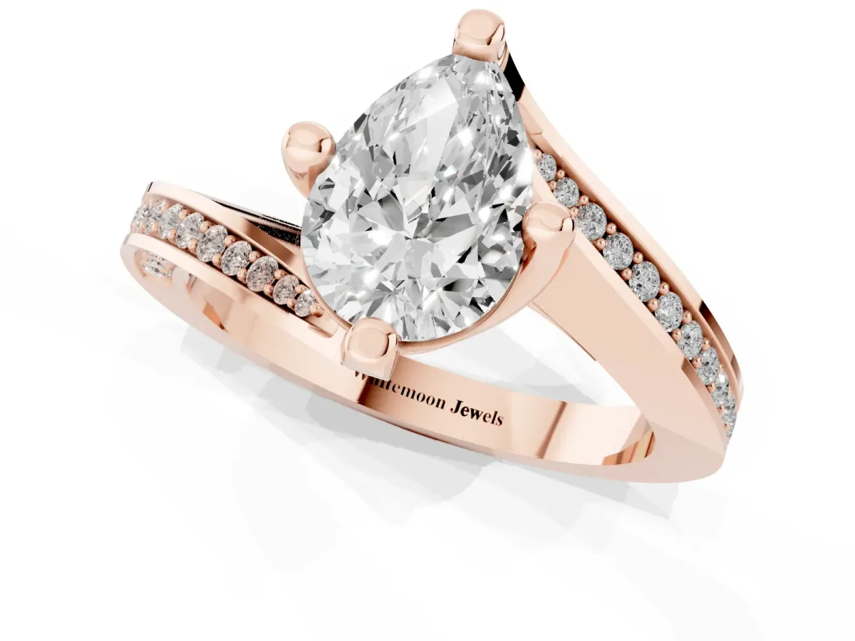 Pear Cut Solitaire Diamond Twist Band with Pavé Setting and Four-Prong Setting Rose gold