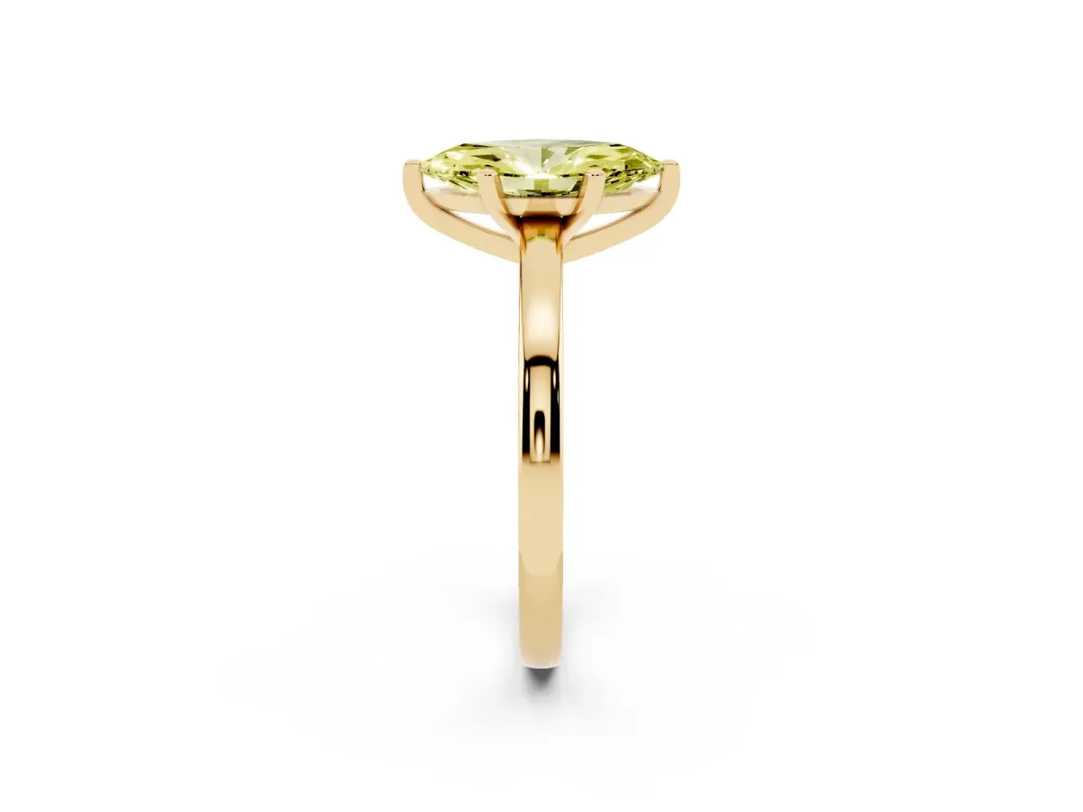 Fancy Yellow Marquise Cut Solitaire Diamond Engagement Ring with Four-Prong Setting on a Classic Band Yellow gold