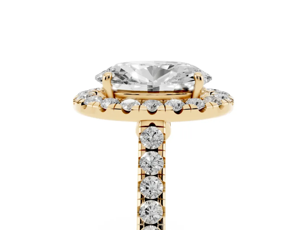 Oval Cut Halo Pave Diamond Engagement Ring with Four-Prong Setting Yellow gold