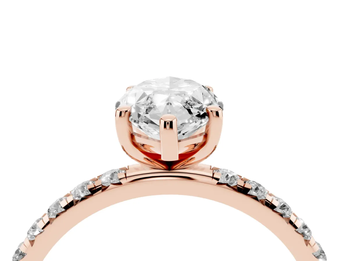 Marquise Cut Cut Diamond Solitaire Ring with Micro Pave Band and Four Prong Setting Rose gold