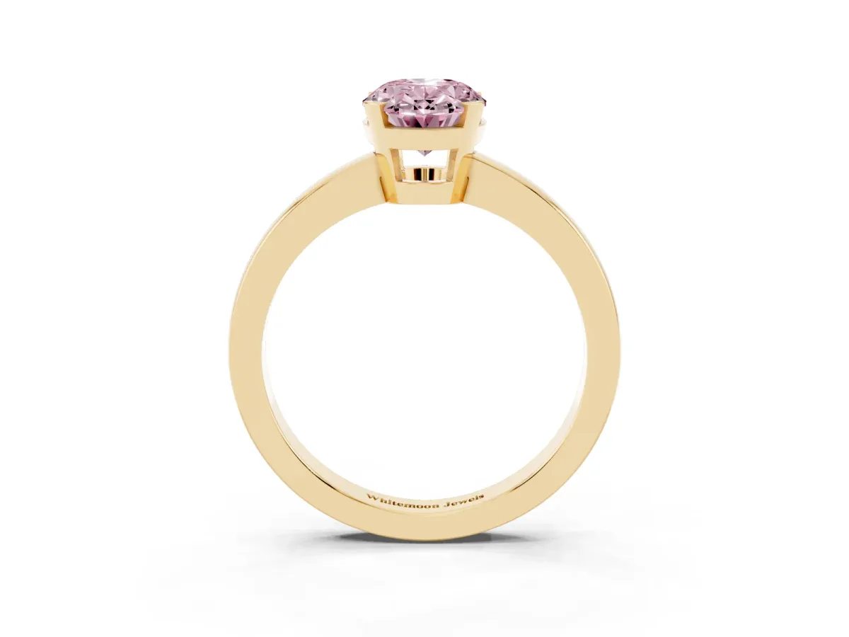 Fancy Pink Oval Cut Cut Solitaire Ring with Four-Prong Setting and Classic Band Yellow gold