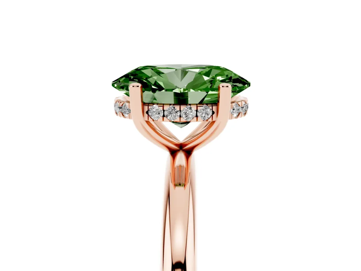 Fancy Green Oval Cut Cut Solitaire Engagement Ring with Four-Prong Setting and Classic Band Rose gold
