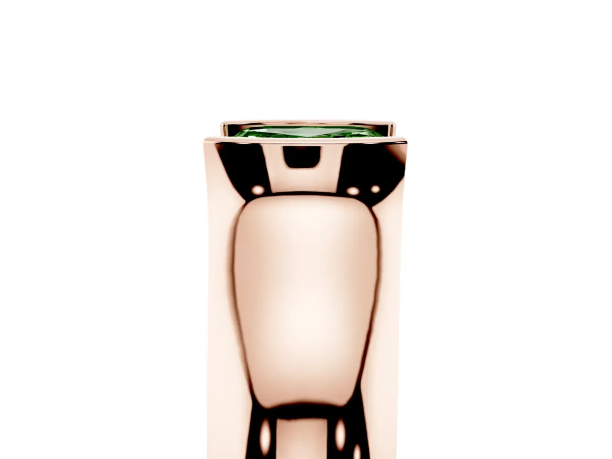 Fancy Green Asscher Cut Solitaire Bezel Set Diamond Ring with Wide Band Rose gold